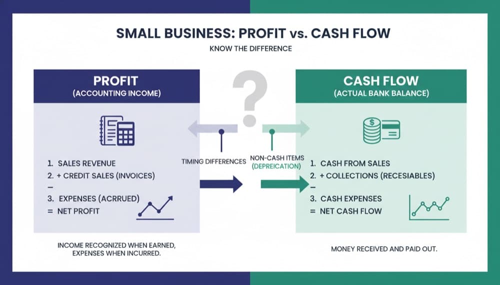 Infographic comparing profit and cash flow side by side