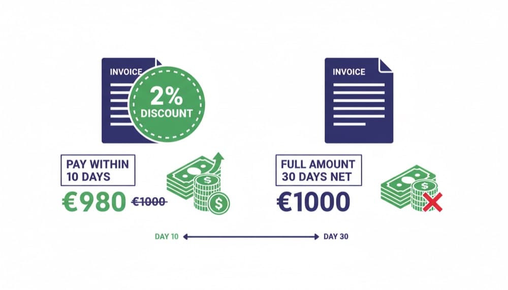 Invoice showing 2% early payment discount for paying within 10 days