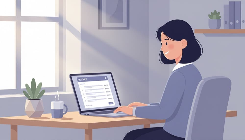Business owner creating a professional invoice on a laptop