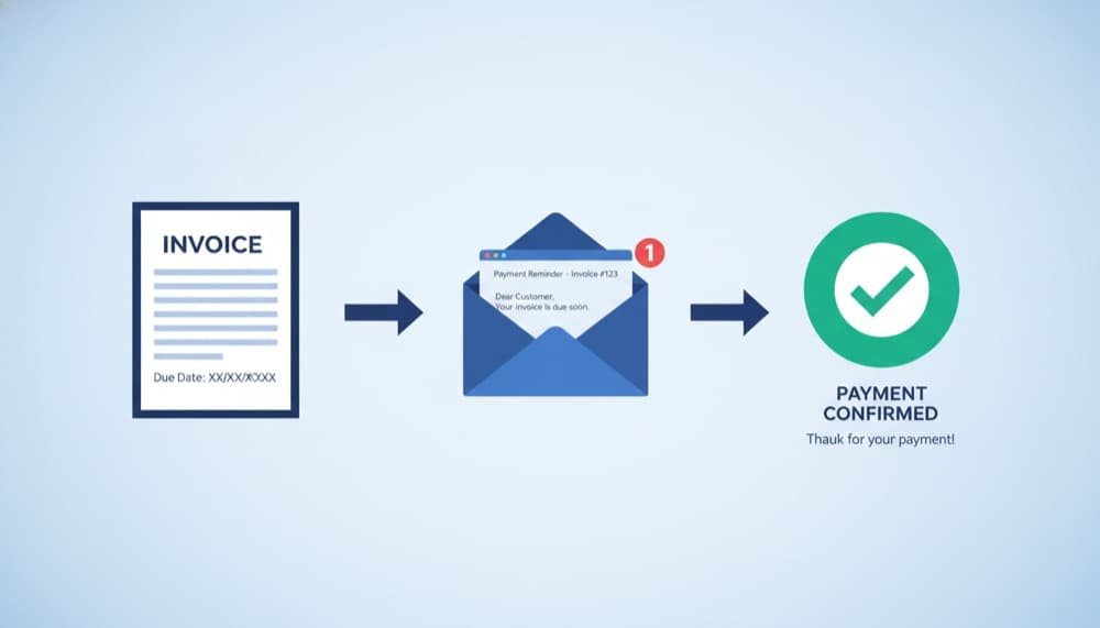 Invoice payment flow from document to email to payment confirmation