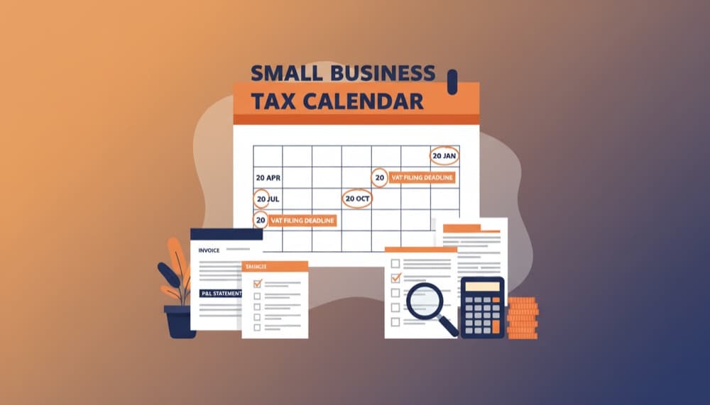 Tax calendar with VAT filing deadline marked and business documents nearby