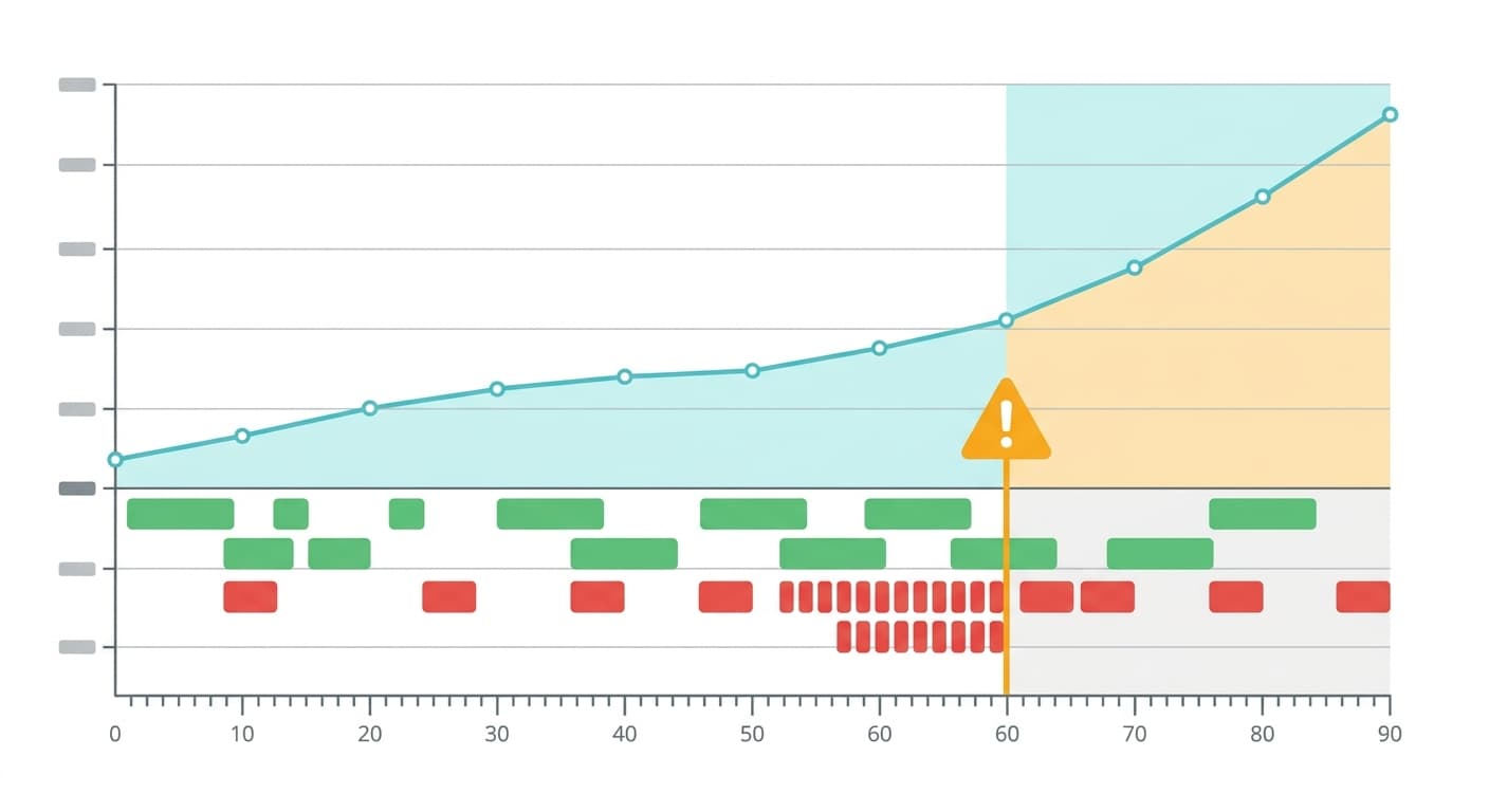 90-day cash flow forecast chart showing projected income, bills, and potential shortfalls