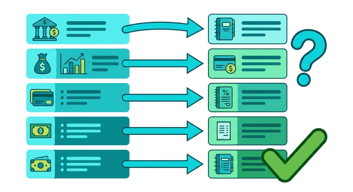 Bank transactions matched to accounting records with flagged unmatched items