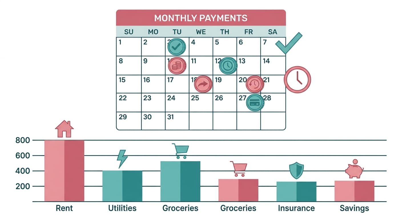 Payment calendar showing scheduled bill due dates and upcoming cash outflows