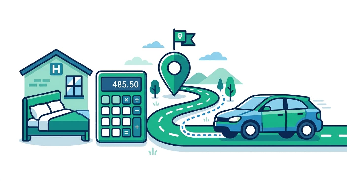 Car mileage tracker with distance calculation and per diem hotel allowance