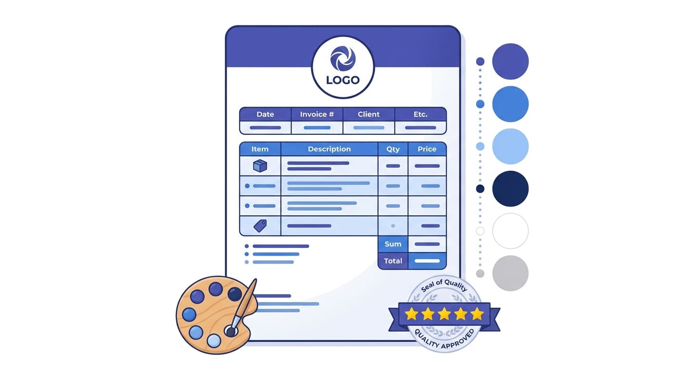 Branded invoice with logo, color customization, and professional layout