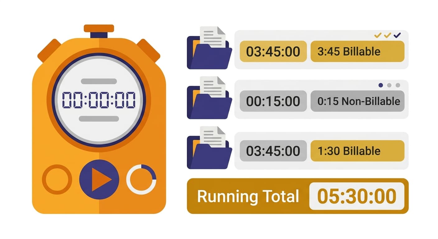 Time tracker with billable hours logged per project and running totals