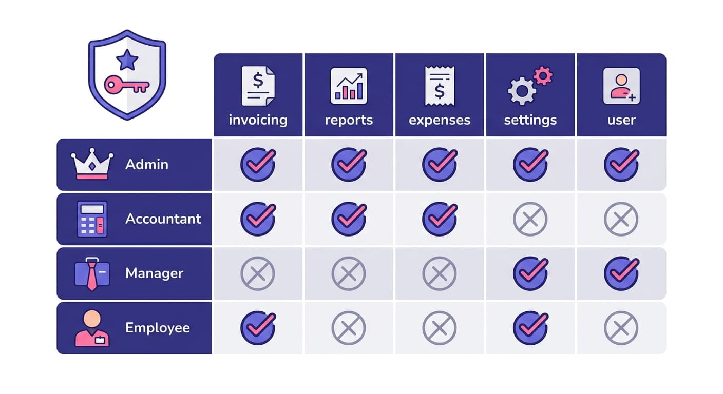 Role-based permission matrix showing access levels per user role
