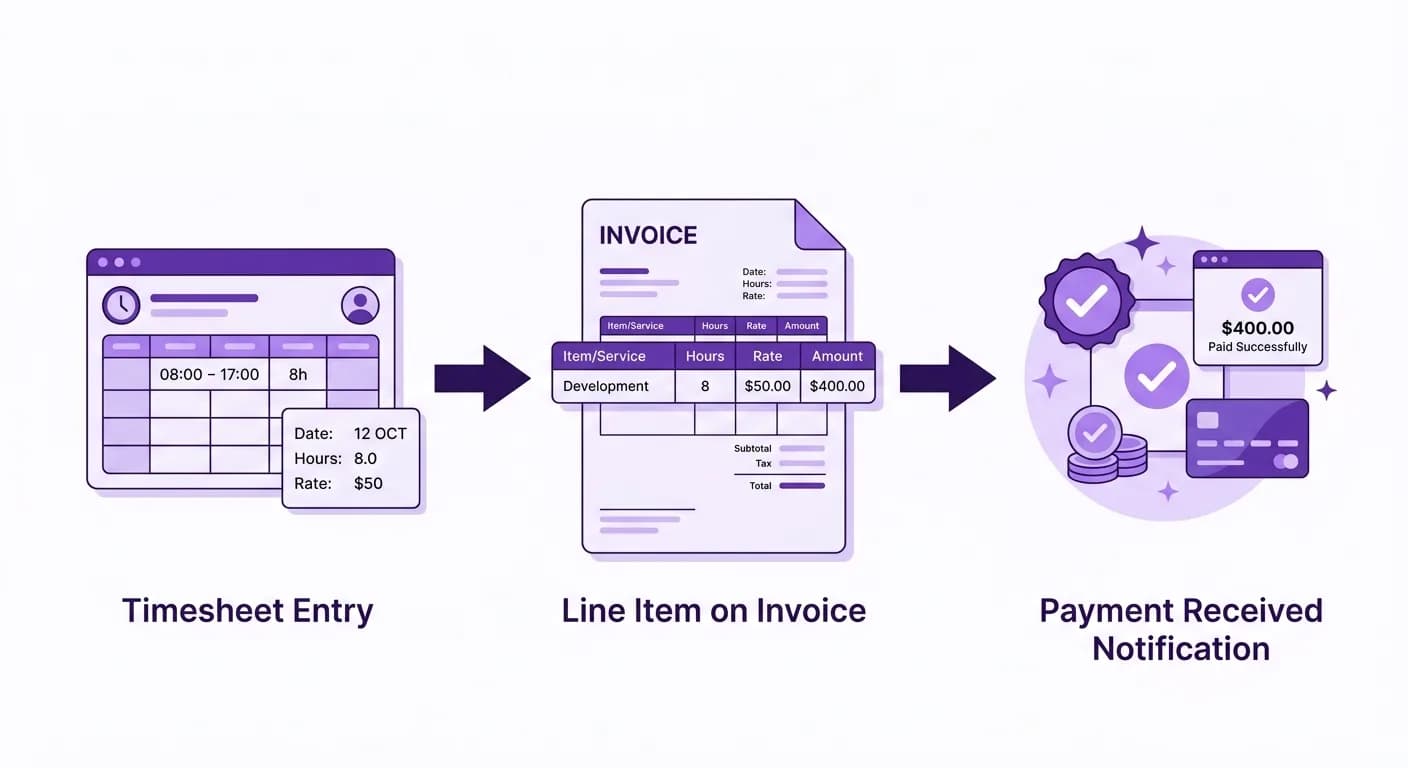 Time tracking to invoice workflow