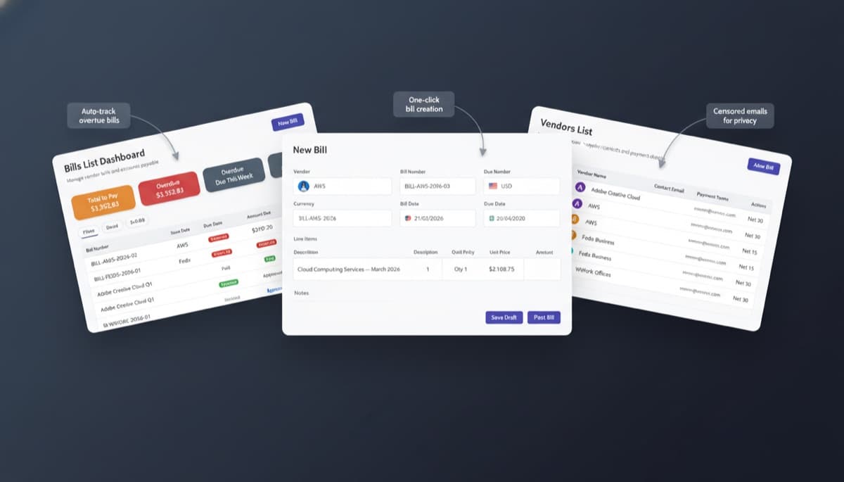 Bills & Vendors dashboard